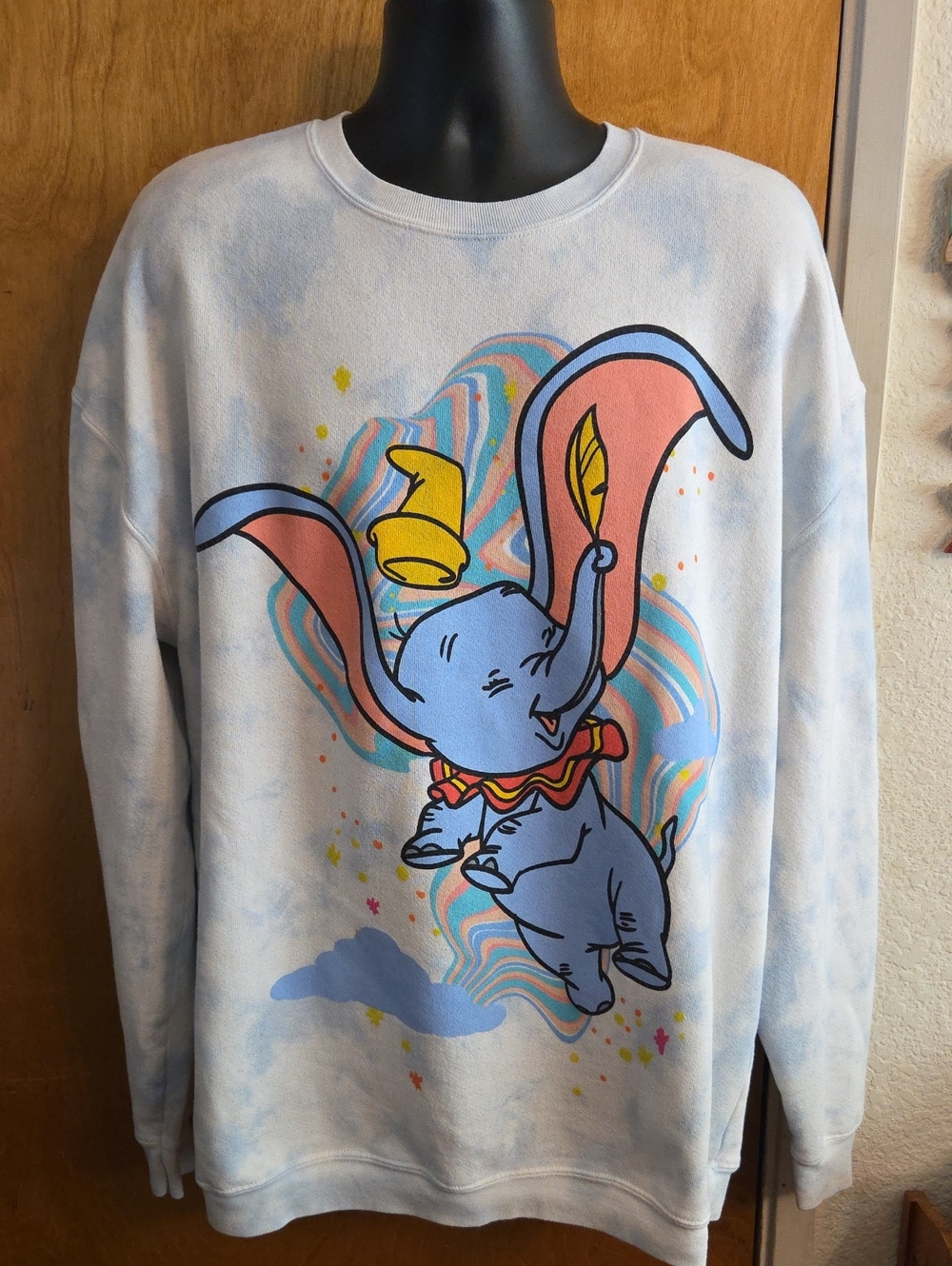 Adult Disney Sweatshirt Flying Dumbo Cloud Elephant Double Sided Tie Dye SZ XL